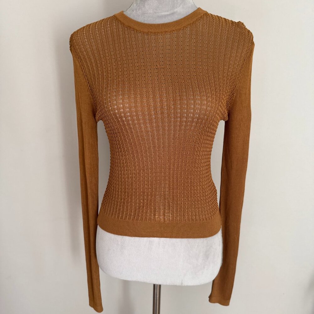 Free People H20 Crew Neck Sheer Long Sleeve Pullover Top Burnt Orange Size XS
